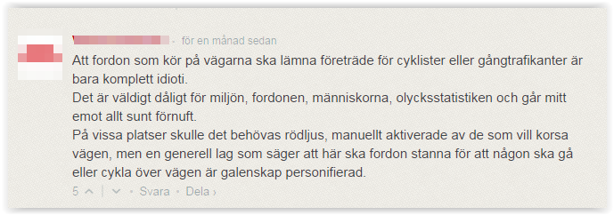 Kommentarsfält cykelöverfart