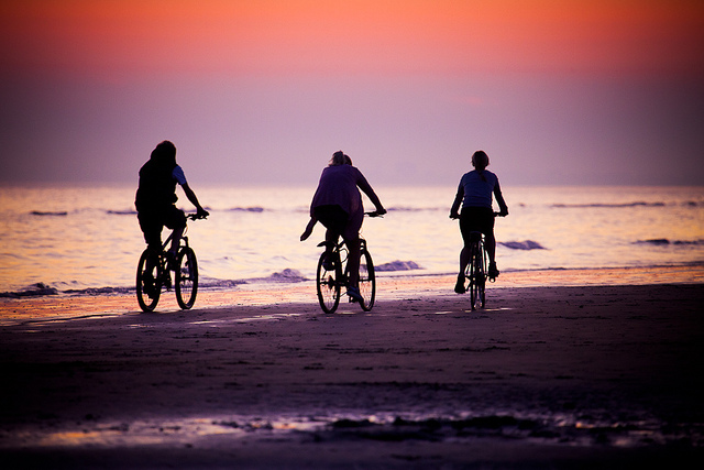 Low tide cycling on Brighton beach